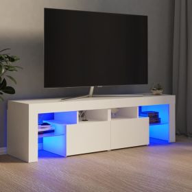 TV Cabinet with LED Lights White 55.1"x14.4"x15.7"